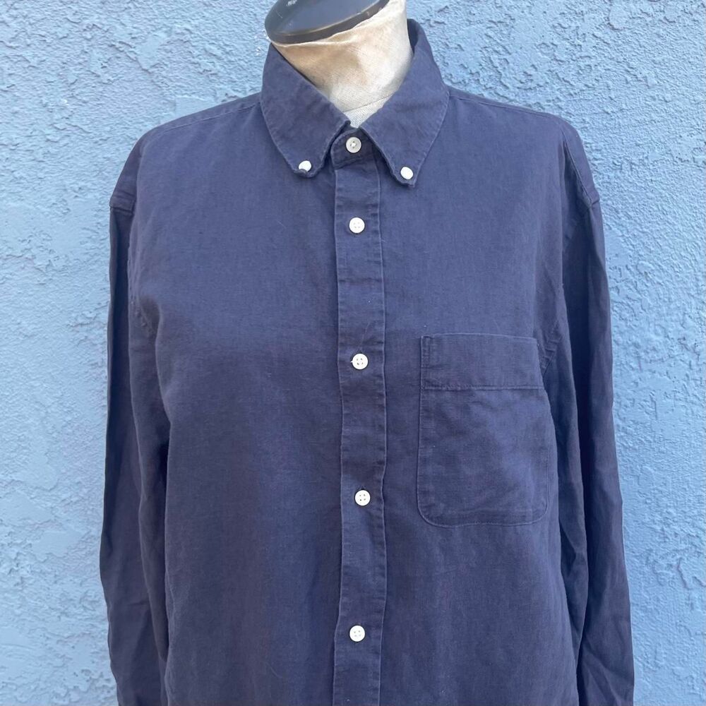 Zara Linen Cotton Shirt Medium Gray button down